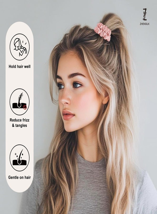 ZHENSILK 8Pcs Silk Scrunchies Hair Ties for Women & Girls, Mulberry Silk Scrunchies No-Damage Thin Satin Ponytail Holders for Hair Care(Clolor 09) - Image 4